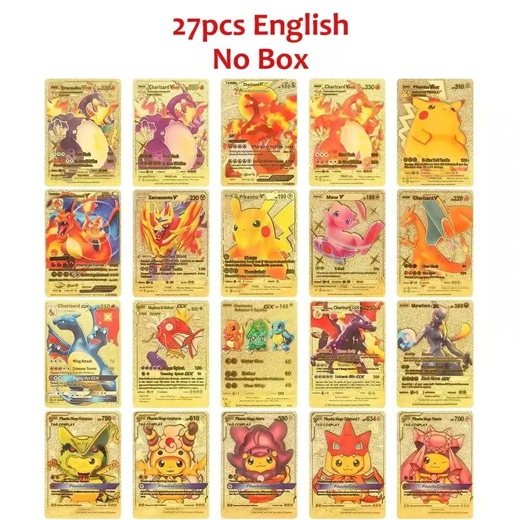 Cartão de folha de ouro colorido pokemon charizard pikachu arceus prata preto arco-íris inglês francês alemão espanhol vstar gx vmax cartões