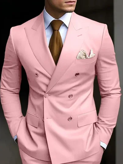 Ternos marrons slim fit de 2 peças para homens, trespassado duplo, lapela Peaked, blazer formal, jaqueta e calça, sob medida, alta qualidade