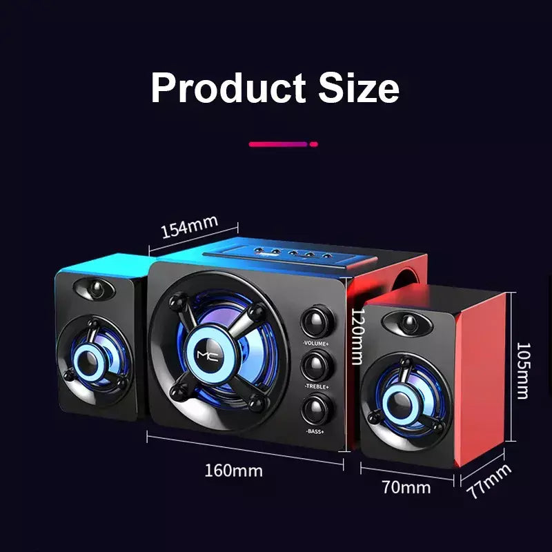 Alta-falantes estéreo 3d de alta fidelidade colorido led luz pesada aux usb com fio sem fio bluetooth áudio home theater barra de som surround tv
