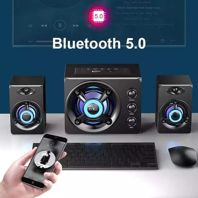 Alta-falantes estéreo 3d de alta fidelidade colorido led luz pesada aux usb com fio sem fio bluetooth áudio home theater barra de som surround tv