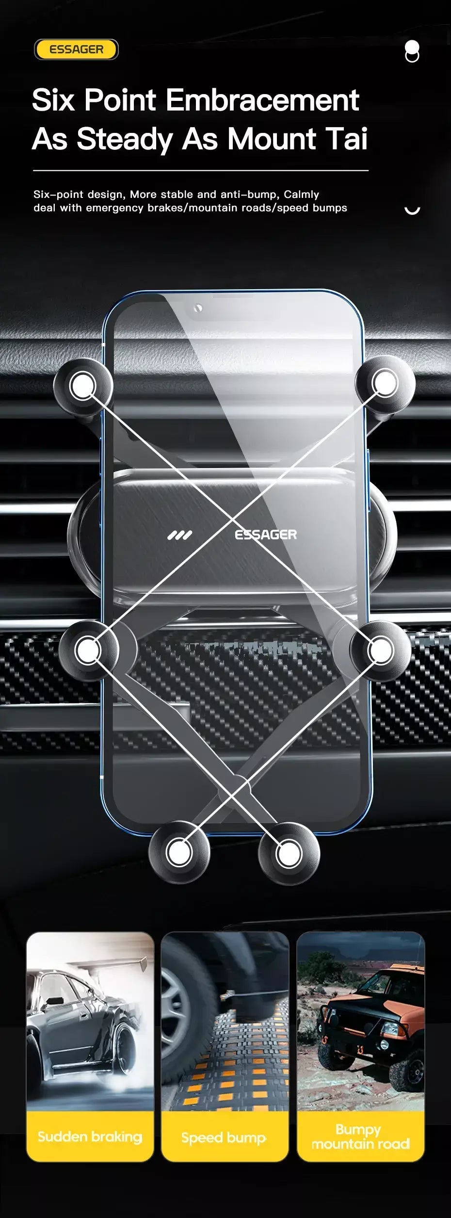 Essager gravidade suporte do telefone do carro clipe de ventilação de ar montar suporte do telefone celular no carro gps suporte para iphone 14 13 12 pro xiaomi