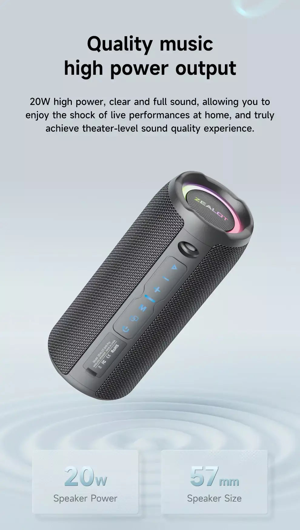 Zealot s49pro alto-falante portátil bluetooth 20w ipx6 à prova dwaterproof água poderosa caixa de som baixo impulso duplo emparelhamento verdadeiro alto-falante sem fio