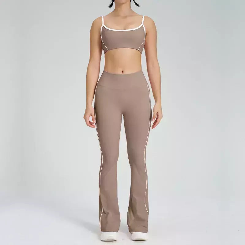 Terno de Yoga Patchwork de duas peças para mulheres, cintura alta Flare Leggings, roupas de treino Fitness Sportswear agasalho