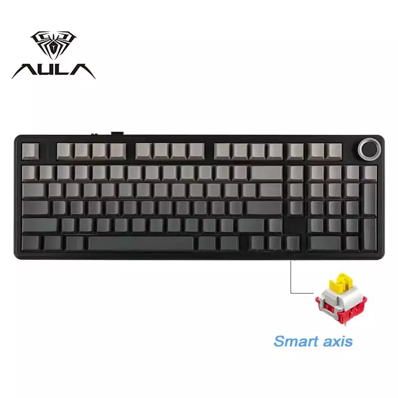 Teclado mecânico para jogos AULA F99PRO, 99 teclas, três modos, sem fio, estrutura de junta permutável, teclado personalizado com botão de mídia