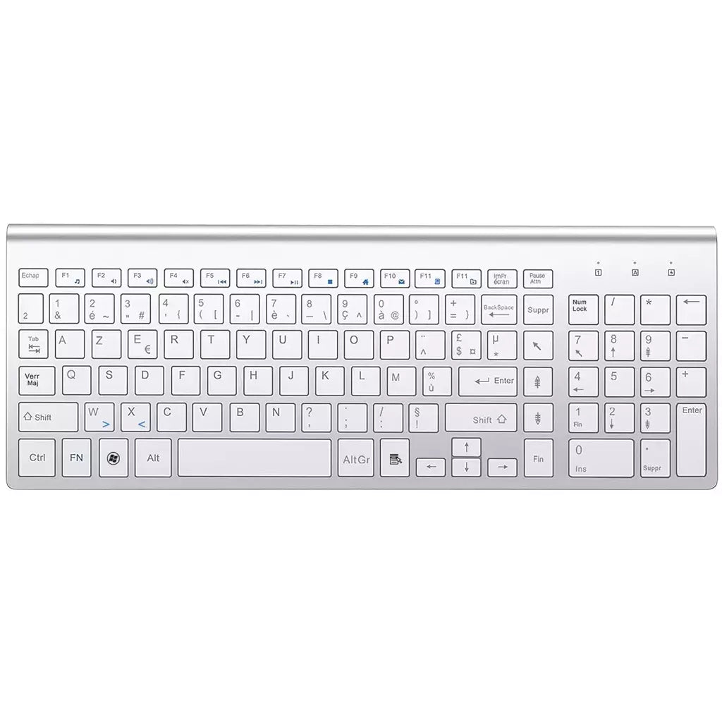 Conjunto de Teclado Sem Fio Francês, Layout AZERTY, Ultra Fino, 2.4G, Silencioso, Chave de Tesoura Compacta, Mac, Windows, PC, Laptop, TV Box