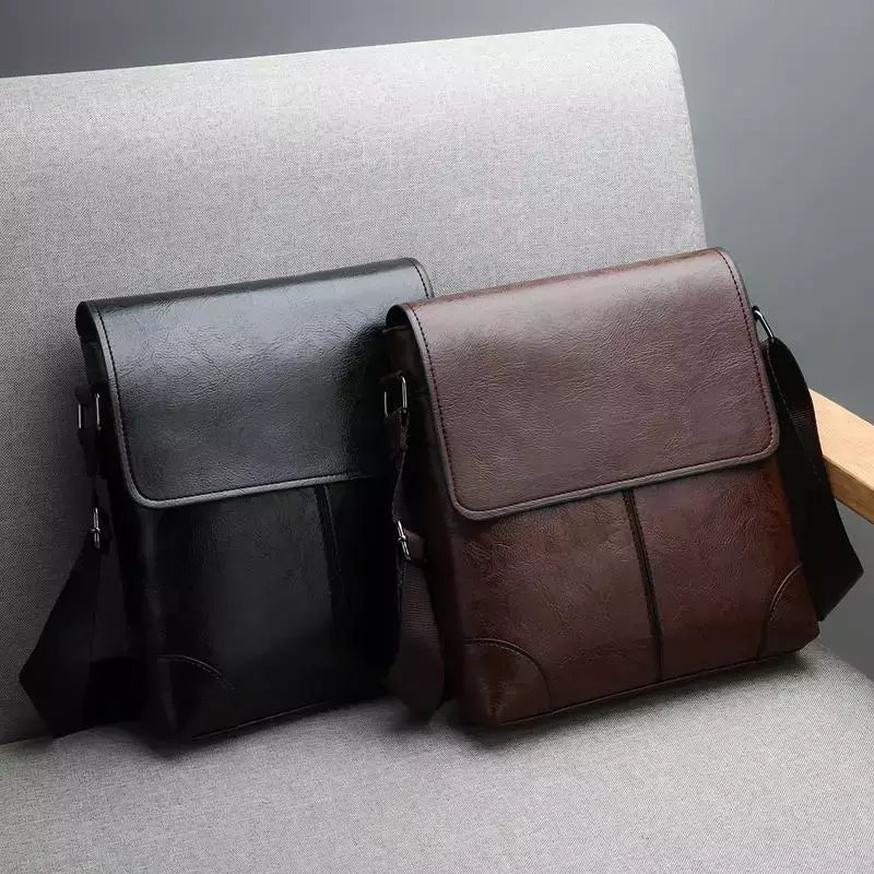 Bolsa crossbody impermeável para homens, cor sólida, grande capacidade, pasta portátil, armazenamento de couro PU, sacos de ombro, meninos