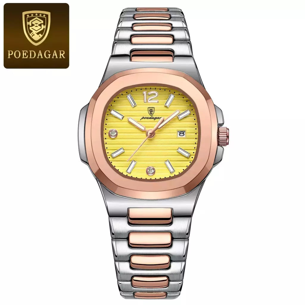 POEDAGAR-Relógio Quartzo Quadrado Feminino com Caixa, Relógios Femininos, Impermeável, Data, Feminino, Relógio, Luxo, Vestido