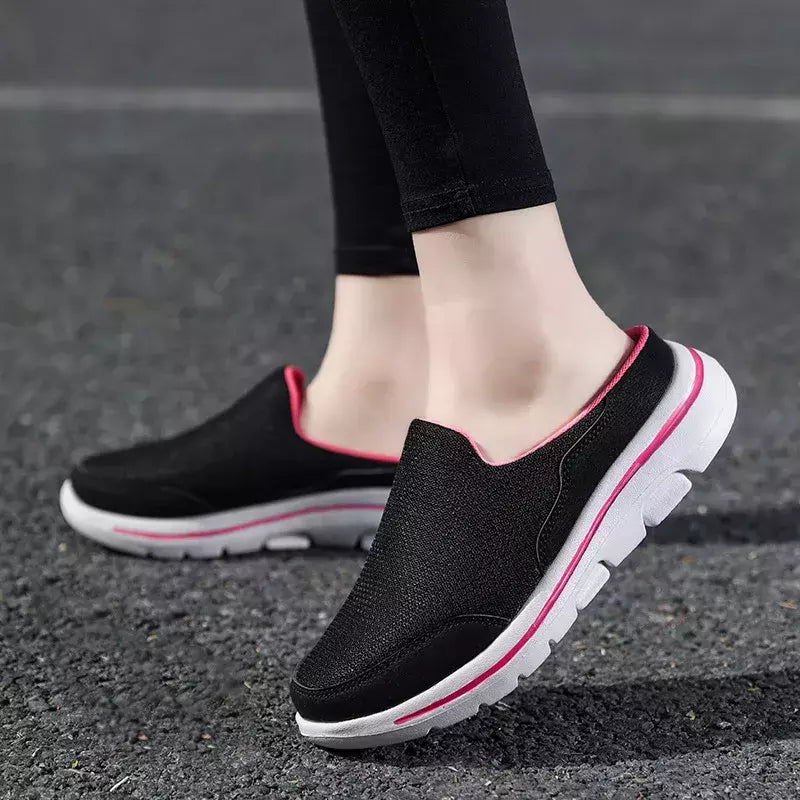 Mocassins de malha casuais masculinos, cor sólida, sapatos de encalço, flats de casal de verão, meio chinelos, tamanho grande