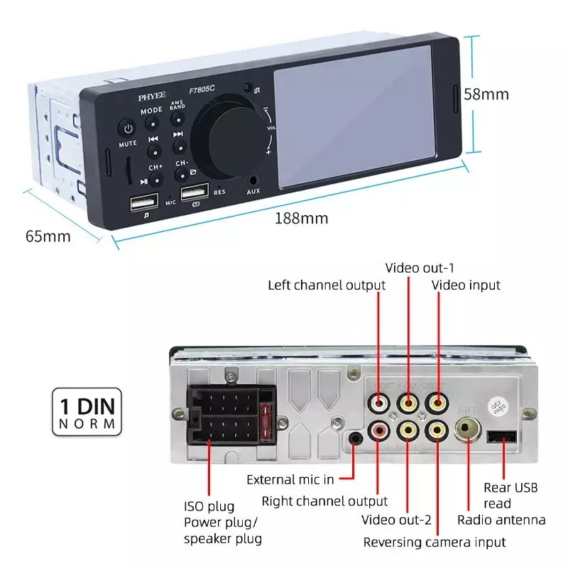 Rádio automotivo carplay de 1 din 4 ", bluetooth, android-auto, reprodutor de mp5, mãos livres a2dp, usb tf aux estéreo, unidade principal multimídia f7805c