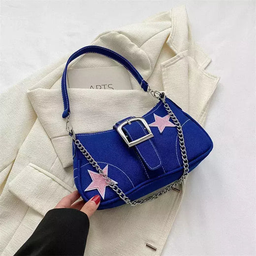 Y2K-Stars Padrão Underarm Bag para Mulheres, Bolsas de Lona, Pequenos Sacos De Ombro, Cadeia Tote Bolsas, Cool Girls, Moda Feminina