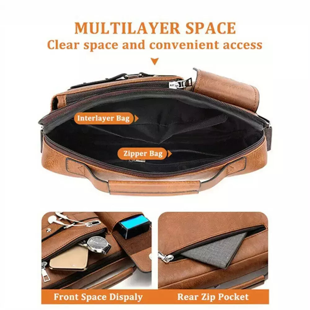 Bolsa mensageiro tiracolo de couro masculina, maleta de ombro empresarial, bolsa casual de viagem de grande capacidade, nova moda