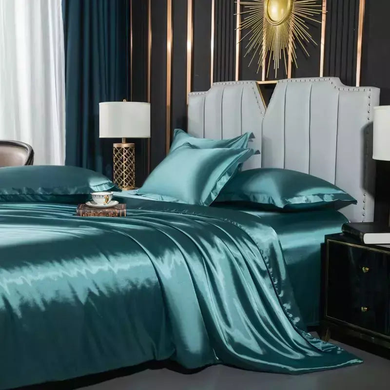 Monocromático Rayon Satin Conjunto de cama, luxo Duvet Cover Kit, Twin Queen e King Size, Home Textile, 3PCs, 4PCs