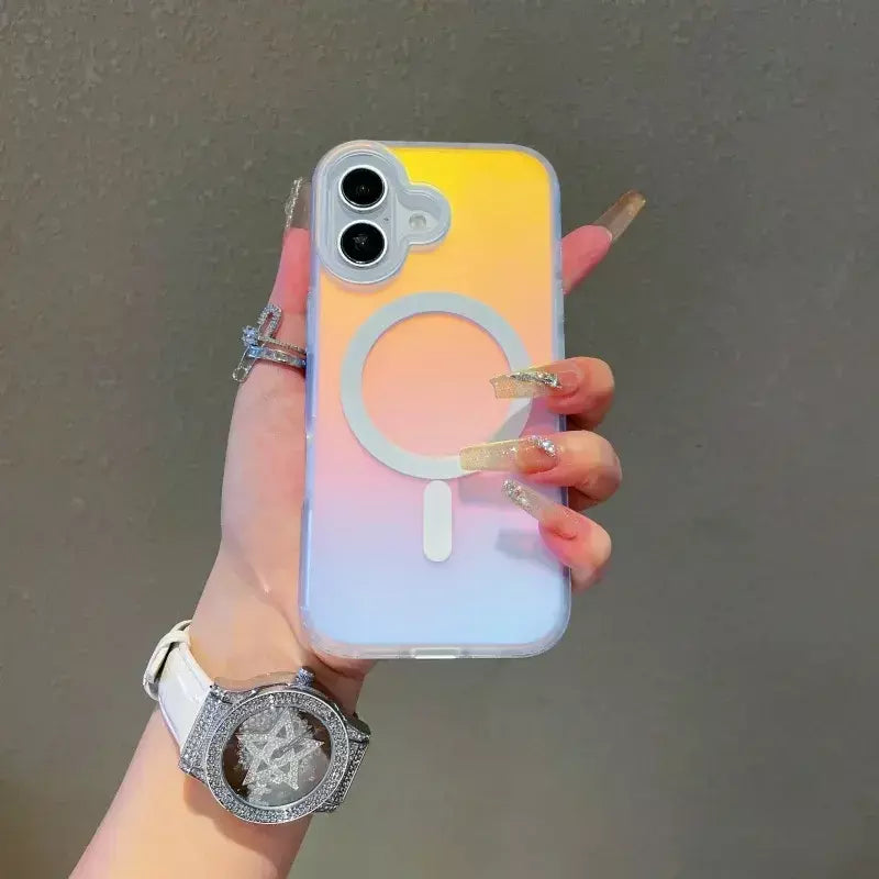 Novo para iphone 17 pro max laser mudança de cor fosco caso de telefone 17pro capa magnética 17air gradiente cores casos sol conjunto céu