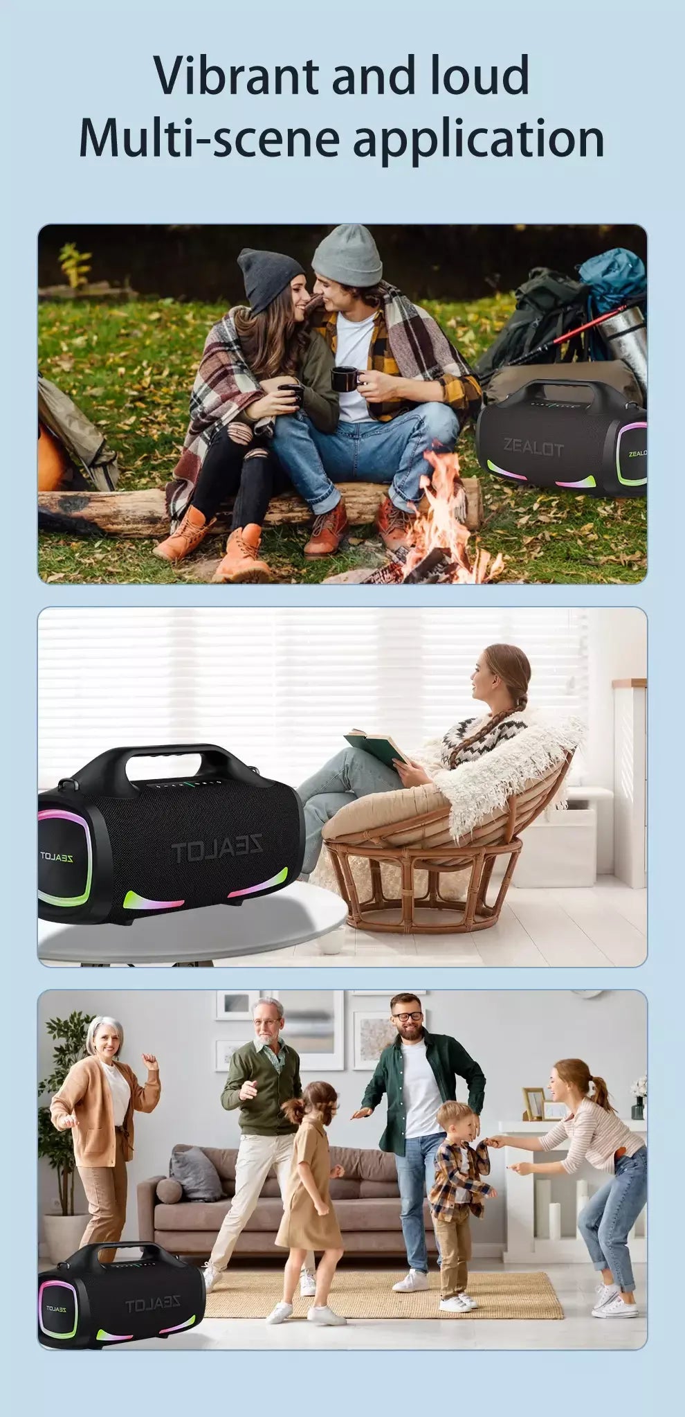 Zealot S79 100W alto-falante sem fio, alto-falante subwoofer portátil ao ar livre, qualidade de som Hifi, emparelhamento duplo, carregamento rápido, 24000mAh.