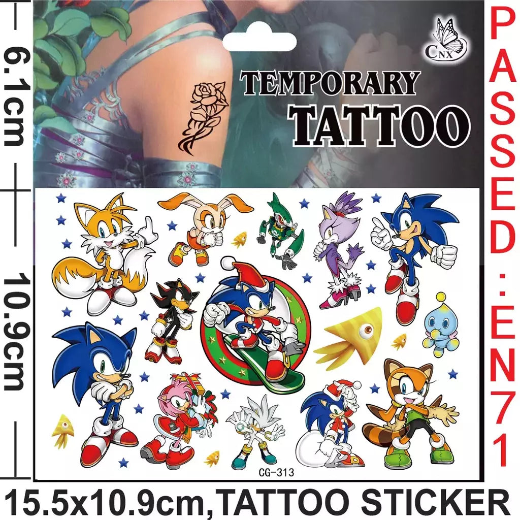 8 estilos sonic brinquedos tatuagem adesivos anime ouriço figura modelo adesivos de longa duração bonito dos desenhos animados crianças partys suprimentos presentes