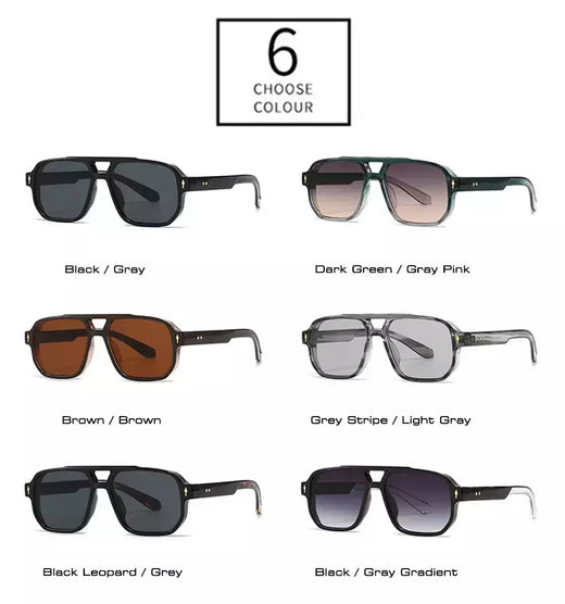 SHAUNA-Retro Double Bridges Square Sunglasses para homens e mulheres, gradiente tons, designer de moda, rebites óculos de sol, UV400