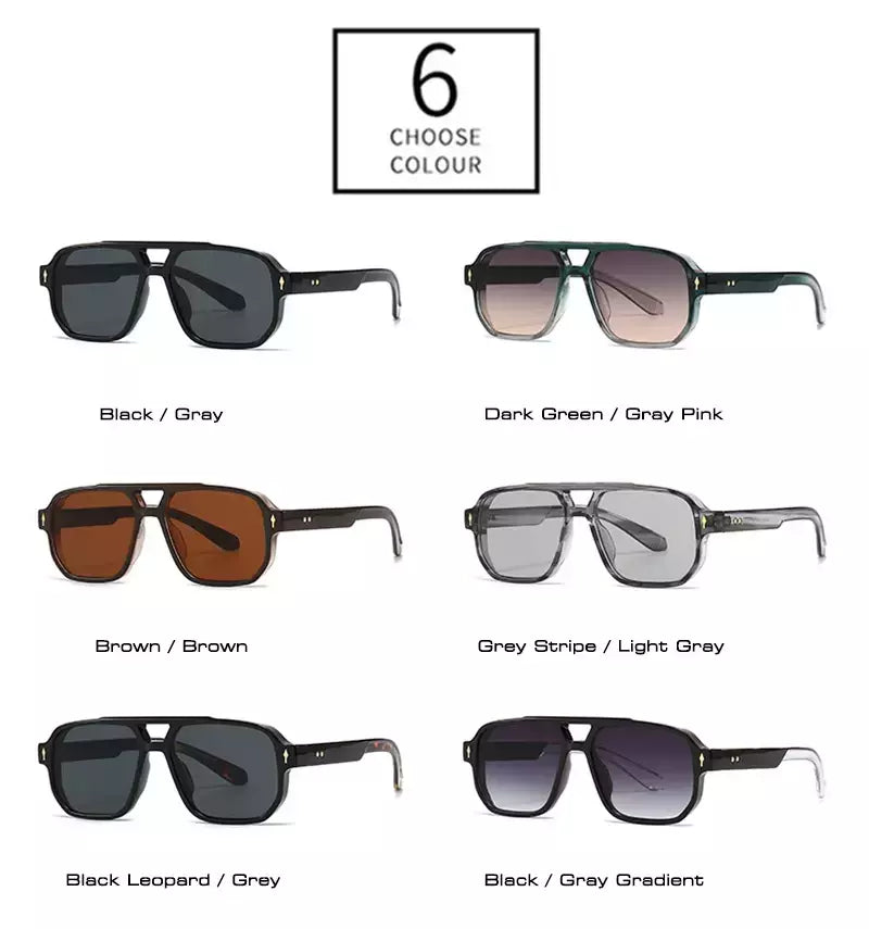 SHAUNA-Retro Double Bridges Square Sunglasses para homens e mulheres, gradiente tons, designer de moda, rebites óculos de sol, UV400