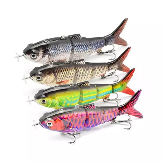 Isca de pesca robótica elétrica automática, isca multiarticulada automática de 4 segmentos, recarregável por usb, acessórios de pesca wobbler
