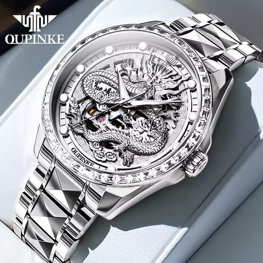 OUPINKE-impermeável relógio mecânico automático para casal, tungstênio tira de aço, movimento importado, dourado, luxo, original