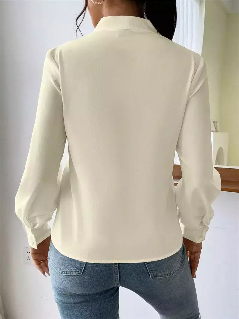 Pulôver de manga comprida com decote V feminino, camisa elegante, estilo britânico, tops urbanos, monocromático, confortável, blusa casual feminina, outono