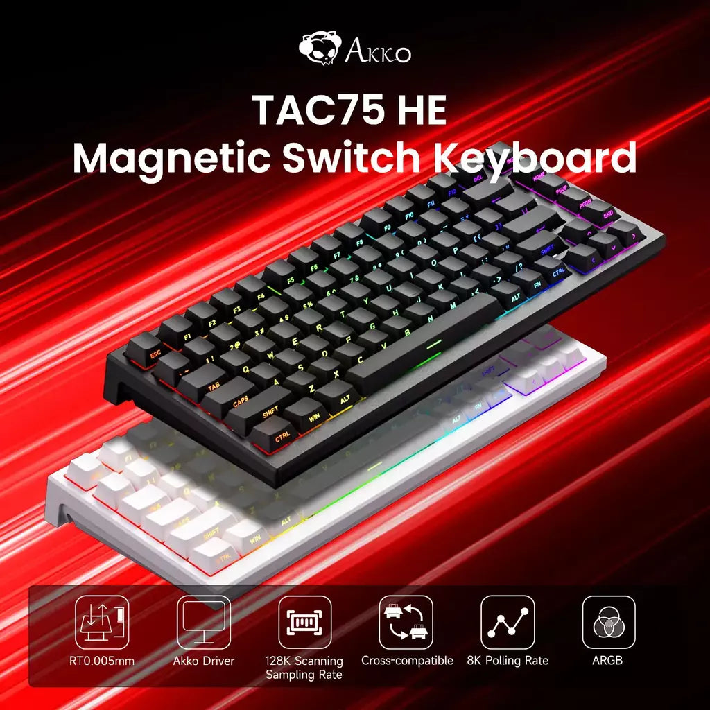 Akko tac75 he teclado de interruptor magnético 75% teclados para jogos gatilho rápido 0.005mm 8k rgb com fio esports teclado personalizado para gamer