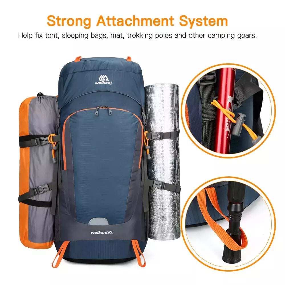 Mochila de caminhada resistente à água com capa de chuva, esporte ao ar livre, mochila de viagem para camping, escalada, montanhismo, 65L