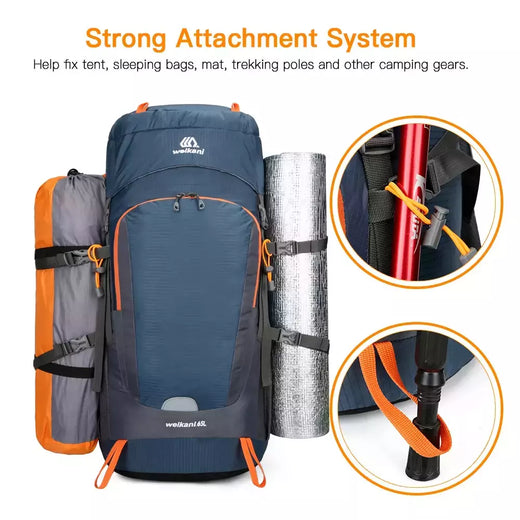 Mochila de caminhada resistente à água com capa de chuva, esporte ao ar livre, mochila de viagem para camping, escalada, montanhismo, 65L