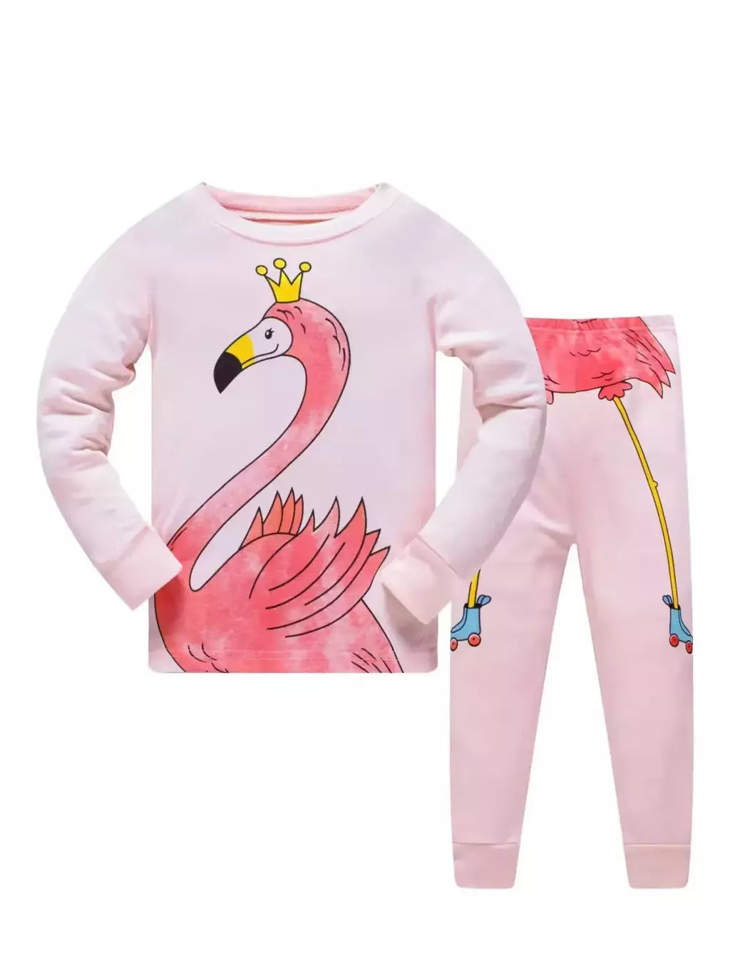 Desenhos animados unicórnio impressão algodão pijama conjuntos para meninas, gola casual, rosa, 2pcs
