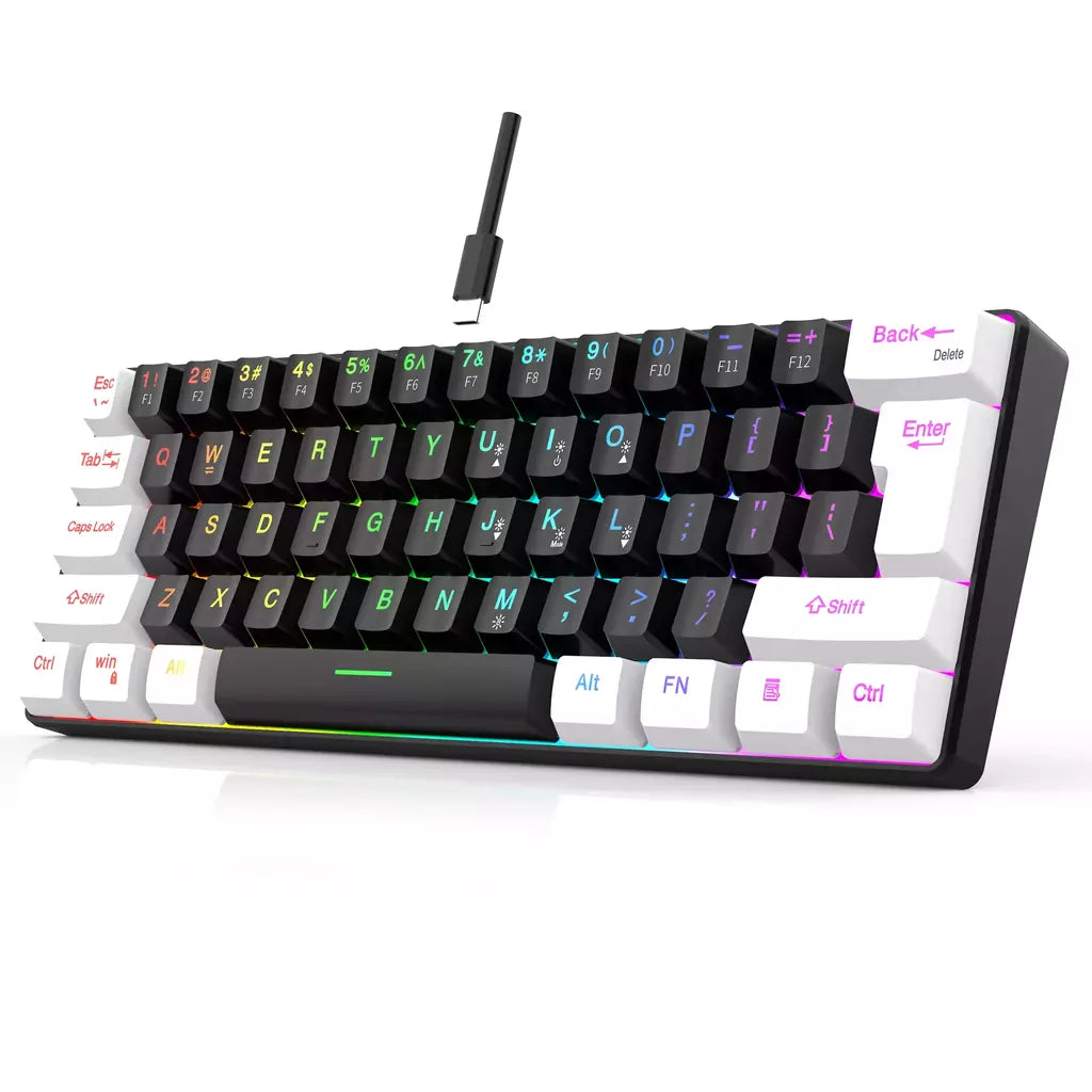 RGB Backlight Wired Mini Teclado Gaming, Ultra Compacto, Impermeável, Pequeno Compacto, 61 Teclas, Fit para PC, Mac Gamers, 60%