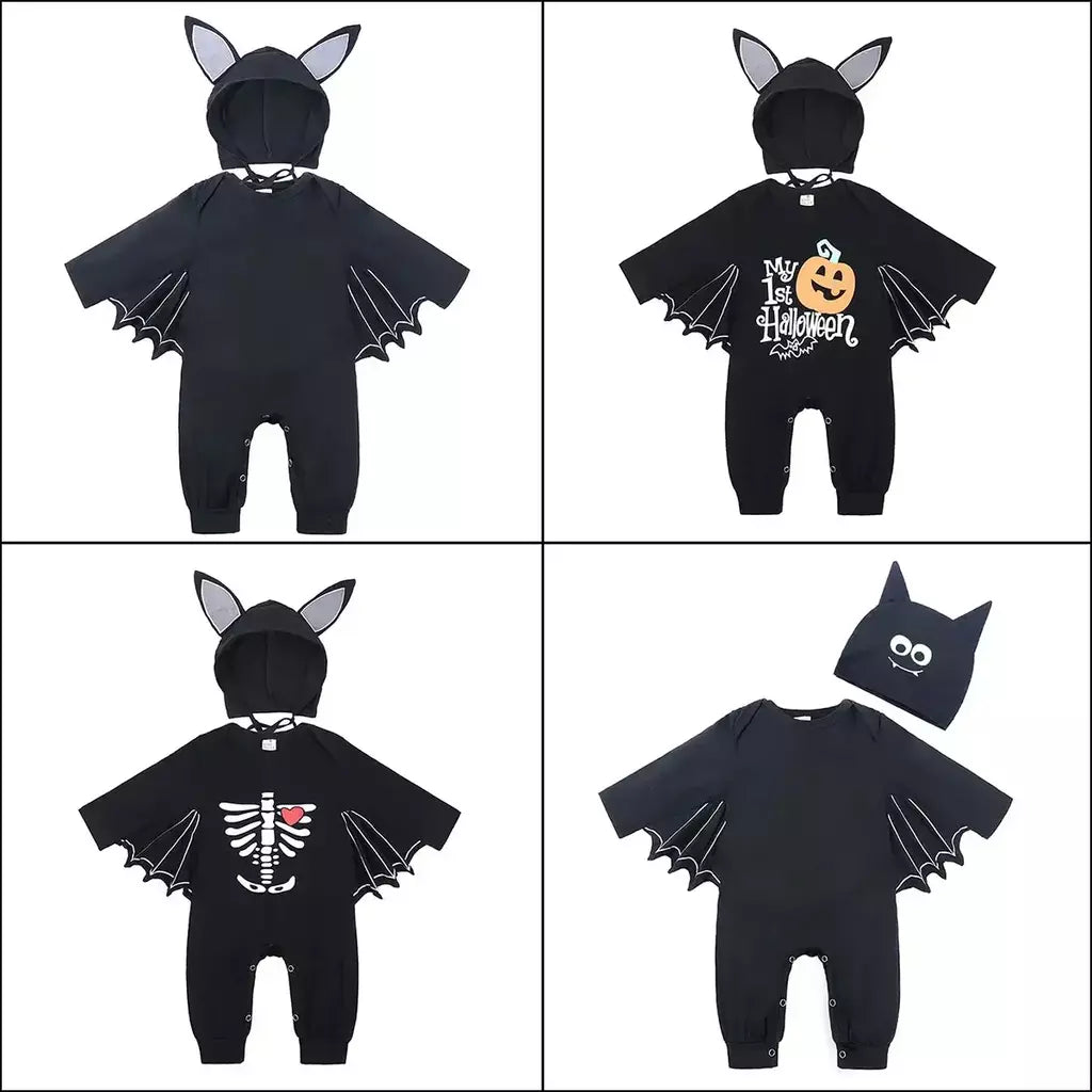 Umorden 2 pçs/set unissex morcego preto traje do bebê meninas meninos meu primeiro roupa de halloween algodão 3-6m 6-12m 12-18m 18-24m
