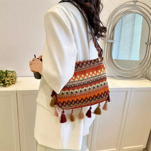 Bolsa feminina vintage com borla étnica tecida à mão crossbody para senhora bolsa hippie sling bolsa de ombro para senhoras bolsa ase?? ? Galega