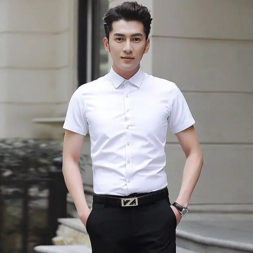 Camisa branca de manga comprida masculina negócios casual anti-rugas ajuste fino suaviza sua silhueta outono colete formal calças terno