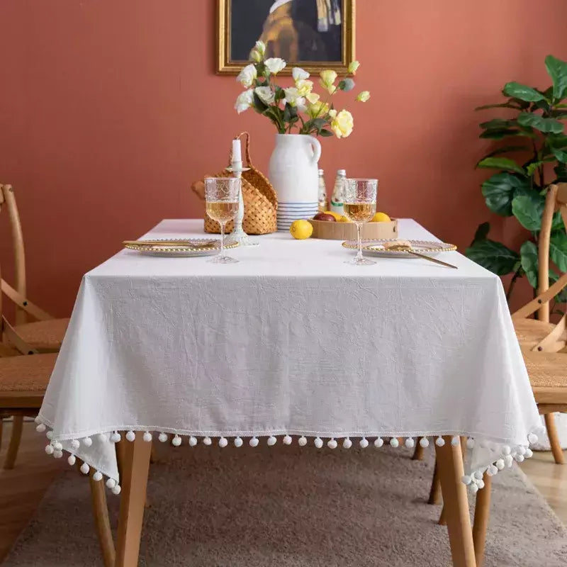 Toalha De Mesa De Mesa De Café De Algodão Retangular, Cobertura De Mesa Branca, Sala De Estar, Decoração De Casa, Pano, Casamento, Decoração De Natal