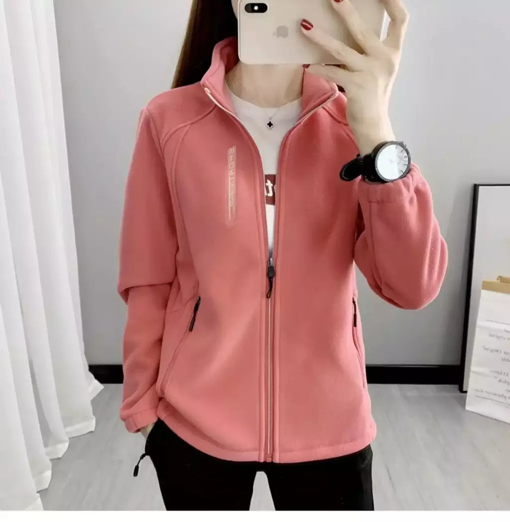 Casacos de lã tamanho grande para mulheres, cardigã quente, roupas esportivas casuais ao ar livre, caminhadas, jogging, ioga, jaquetas femininas, inverno, primavera