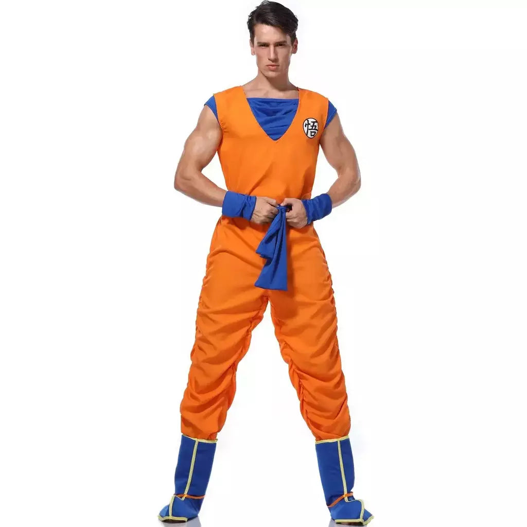 Homem adulto halloween anime japonês son goku cosplay traje super-heróis role play laranja macacão fantasia vestir-se