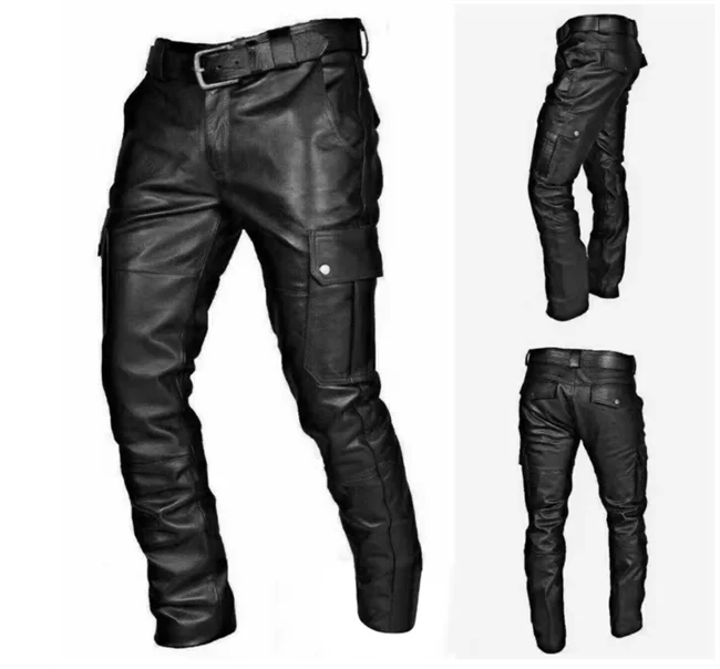 Novos Homens Calças De Couro Preto/Vermelho/Marrom Moda Masculina Dança Festa Calças Casuais Tamanho Grande 5XL