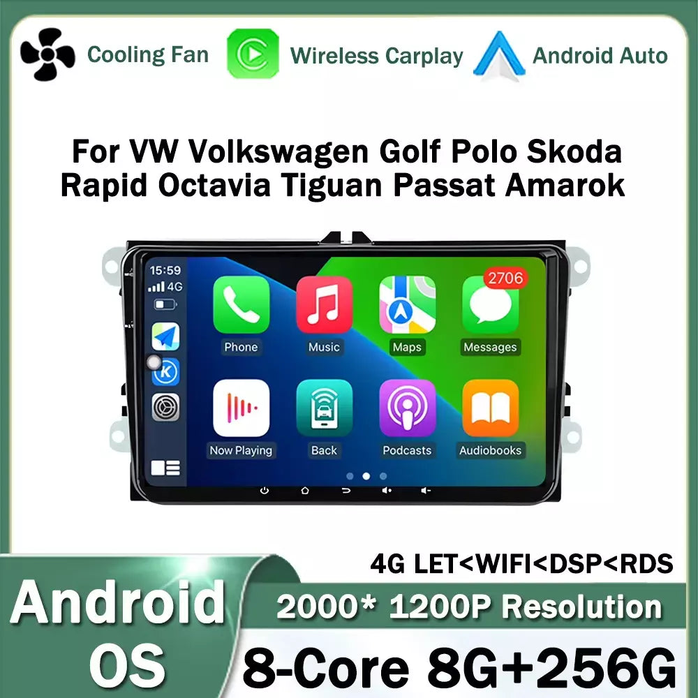 Sistema operacional android para vw volkswagen golf polo skoda rapid octavia tiguan passat amarok carro multimídia vídeo estéreo player gps carplay