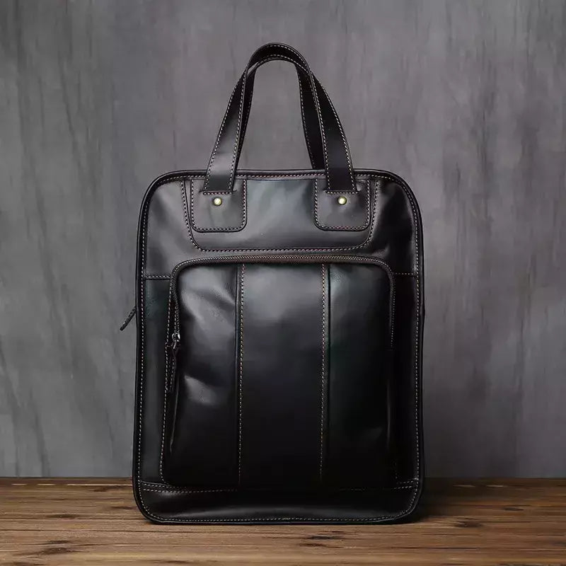 Maleta de couro retrô para homens, couro natural, bolsa vertical, bolsa de ombro casual, mochila masculina, adequada para laptop de 15 ", NZPJ