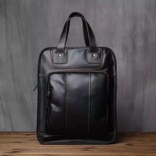 Maleta de couro retrô para homens, couro natural, bolsa vertical, bolsa de ombro casual, mochila masculina, adequada para laptop de 15 ", NZPJ