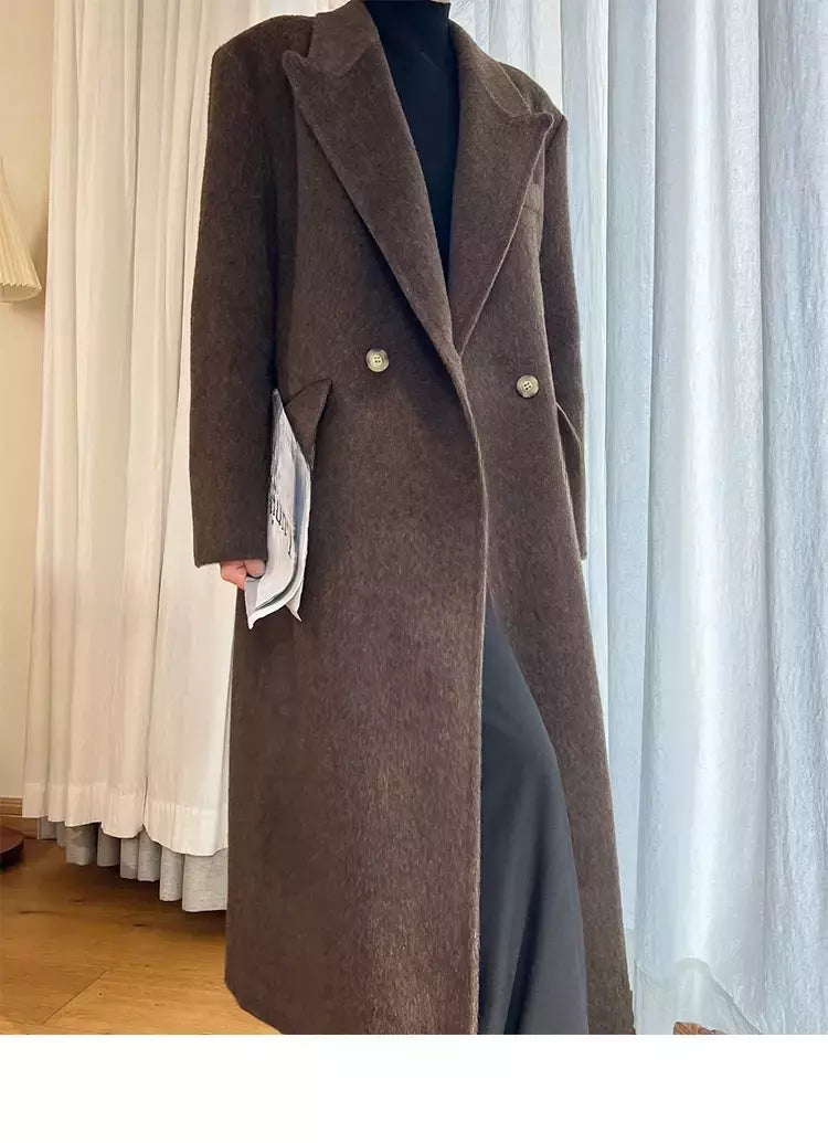 Casaco de alpaca de lã feminino, jaquetas de lã, trespassado duplo, gola de terno, solto, Casacos longos, senhora do escritório, outono, inverno, 2022