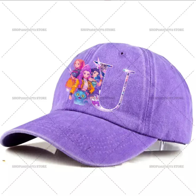 Kpop demônio caçador chapéu carta A-Z boné de beisebol para mulheres verão ajustável chapéu de sol anime bonito retro sunbonnet adulto chapelaria presente