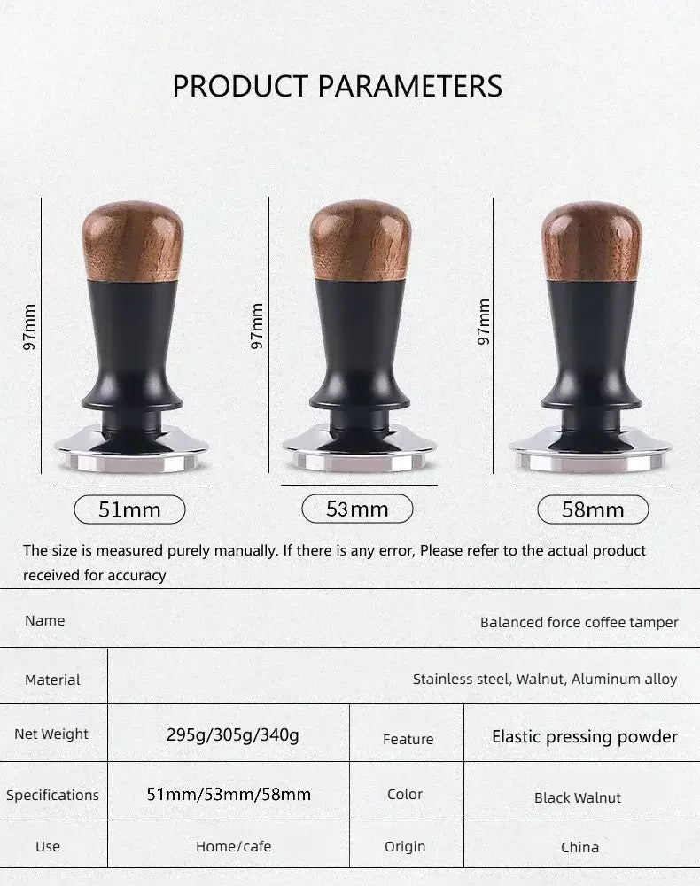 51/53/58mm calcadeira de café de madeira de nogueira calcadeira de café de aço inoxidável força constante elasticidade martelo de café acessórios de café expresso