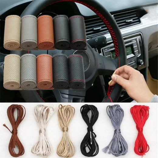 Capa de volante do carro de couro trança do carro no volante 38 cm diy universal auto volante capa de couro caso