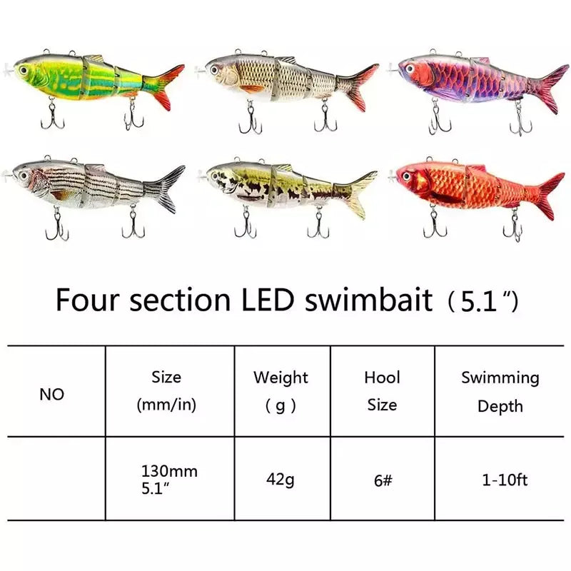 Isca de pesca robótica elétrica automática, isca multiarticulada automática de 4 segmentos, recarregável por usb, acessórios de pesca wobbler