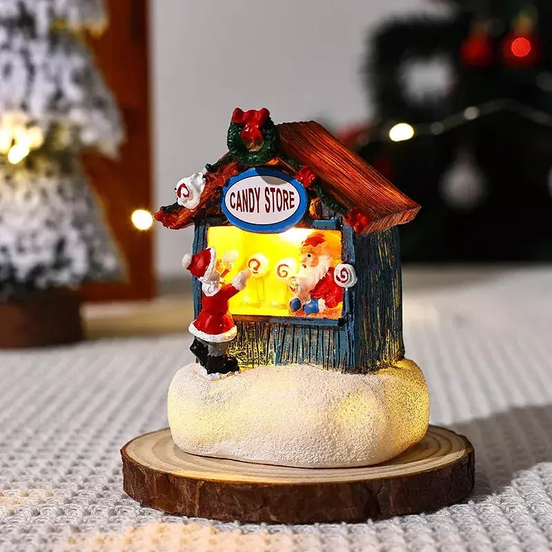 Presente de natal decoração para casa resina led micro-paisagem papai noel casa artesanato ornamento mais novo chirtmas decoração de mesa