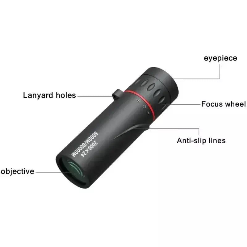 Telescópio monocular hd 2000x24, mini telescópio portátil para celular com suporte para acampamento ao ar livre, caça, observação de pássaros