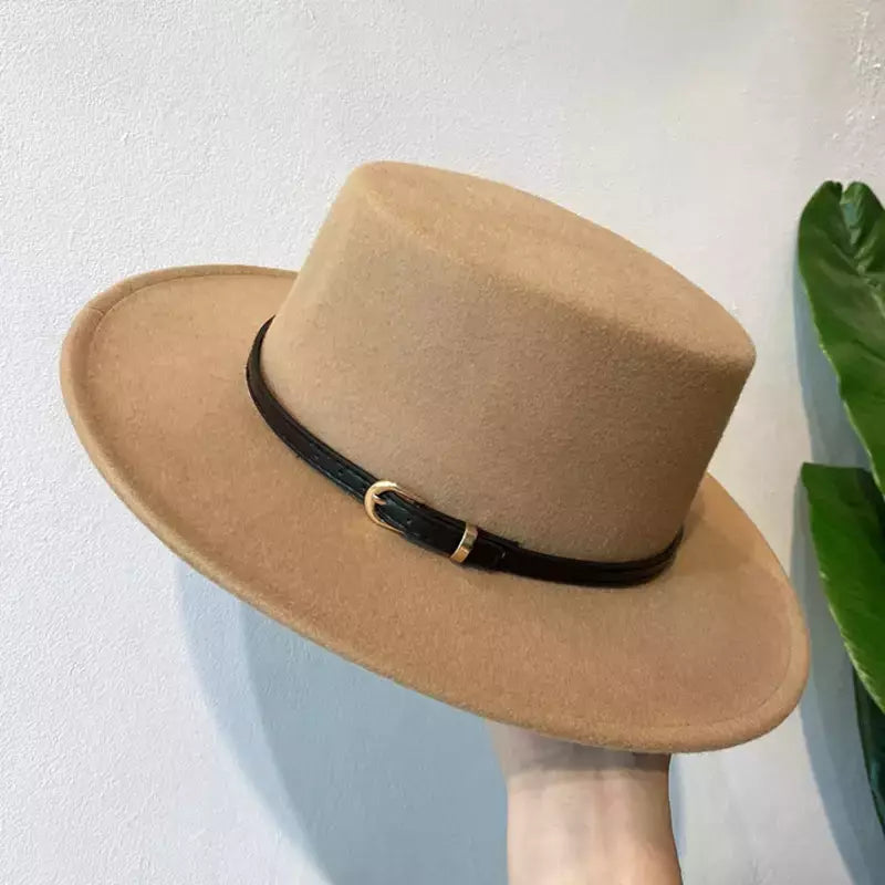 Chapéus de feltro chapéu de feltro de aba de lã decorado com fivela de cinto chapéus de feltro de lã retro boné de jazz inverno outono quente estilo britânico bonés de boater