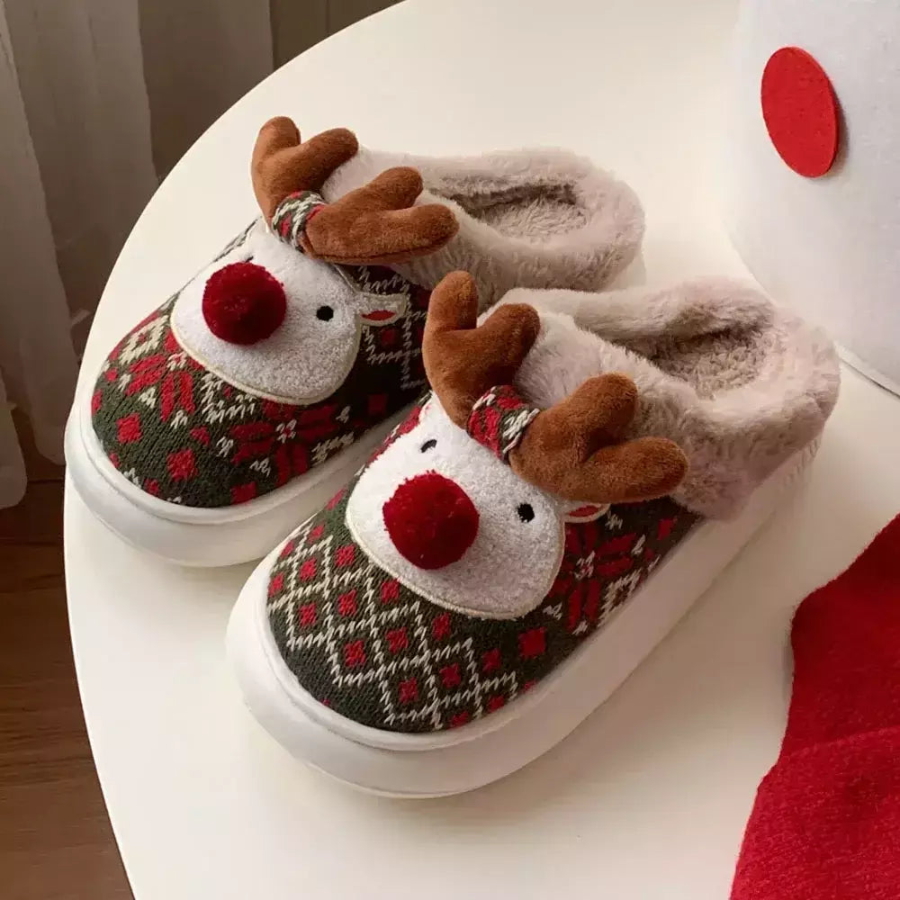 2024 novos chinelos de algodão de natal para mulher bonito dos desenhos animados cervos antiderrapante meninas interior casa sapatos de chão moda festa slides