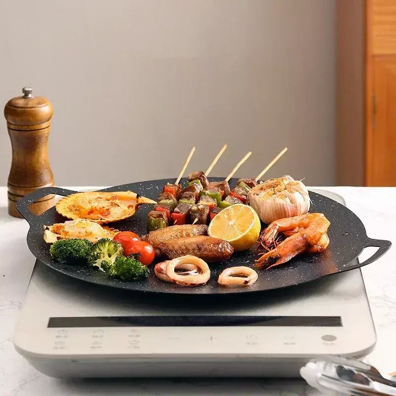 2025 churrasqueira pan antiaderente sem fumaça redonda ferro fundido portátil ao ar livre cozinhar chapa para acampamento piquenique churrasco fritar