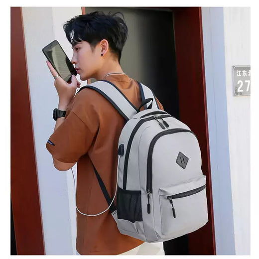 Mochila de carregamento USB impermeável para homens, sacos traseiros do escritório do negócio, mochila para laptop casual, mochilas escolares masculinas, 15,6";;VERDADEIRO;;"CINZA